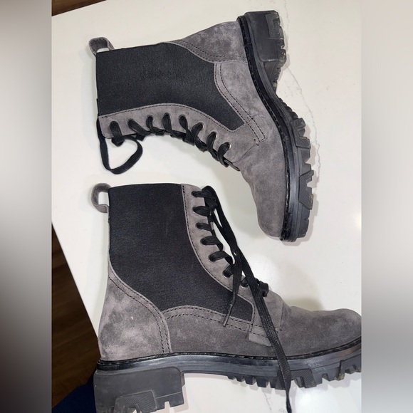 Rag & Bone Shiloh Asphalt Gray Black Suede Lace Up Lug Sole Combat Boots - Picture 8 of 12